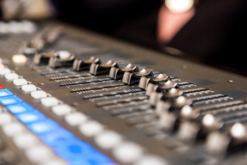 Recording studio equipment. Professional audio mixing console