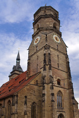 Fototapeta na wymiar Stiftskirche church bell tower in Stuttgart in Germany