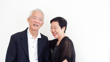 Happy Asian senior couple, family business owner partner portrait together