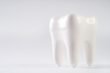 White healthy Tooth isolated on white background with copy space. Oral dental hygiene. Teeth...