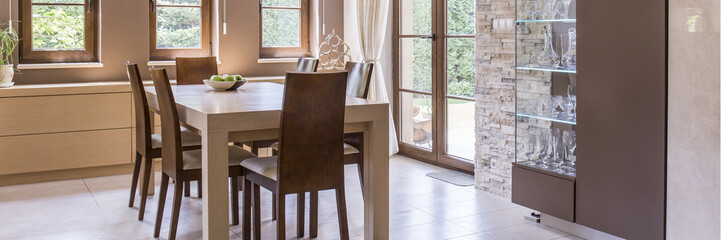 Beige and brown dining room