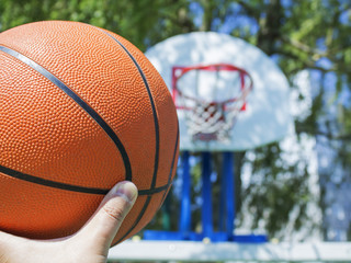 Basketball on a basket background