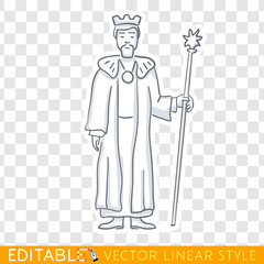 King icon. Editable line sketch. Stock vector. Historical illustration.