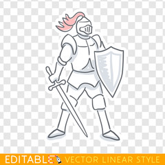Medieval knight icon. Editable line sketch. Stock vector. Historical illustration.