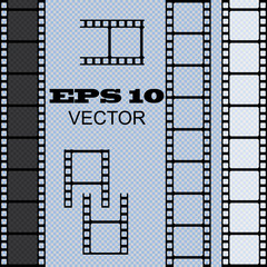 Set of vector film strip isolated on transparent background.