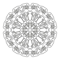Mandala Ornament. Round Element For Coloring Book or Decoration. Black Lines on White Background. 
