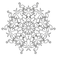 Mandala Ornament. Round Element For Coloring Book or Decoration. Black Lines on White Background. 