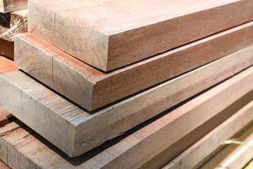 stack thick plank for bridge construction with wood hard outdoor