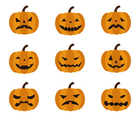 ハロウィン　いろいろな表情のおばけカボチャ　