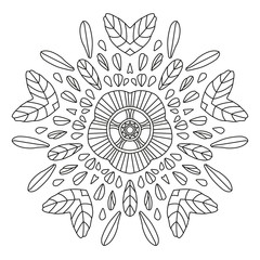 Mandala Ornament. Round Element For Coloring Book or Decoration. Black Lines on White Background. 