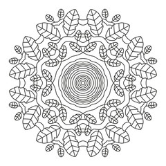Mandala Ornament. Round Element For Coloring Book or Decoration. Black Lines on White Background. 