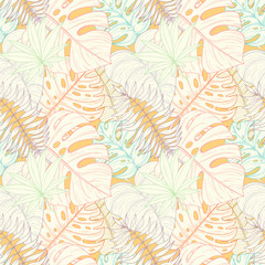 Seamless tropical palm leaves pattern