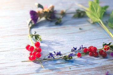 Summer berries and flowers frame for text.