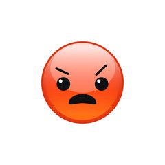 Vector angry pouting grumpy mad red emoji emoticon face icon isolated on white background