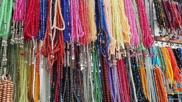Colorful rosary for sale in Turkish bazaar. 