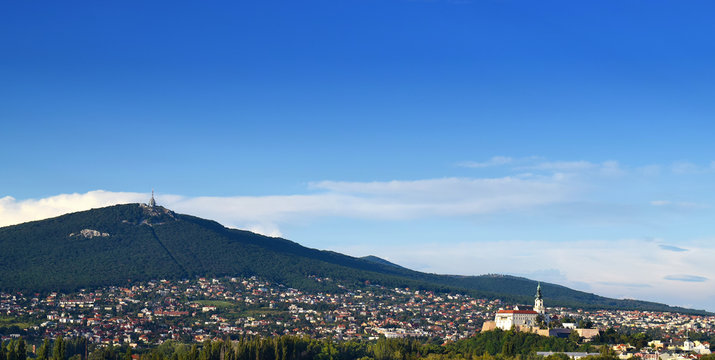 Capital city of medieval empire The great Moravia - Nitra, Slovakia, Eastern Europe Cityscape with two dominants - hill Zobor and castle