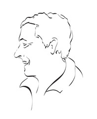 Face of one smiling man. Sketch.