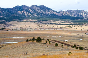Hikers to the Flatirons Overlooking Boulder, Colorado