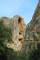 Wooden walkways in the gorge of Los Gaitanes, Caminito del Rey, Malaga, Spain