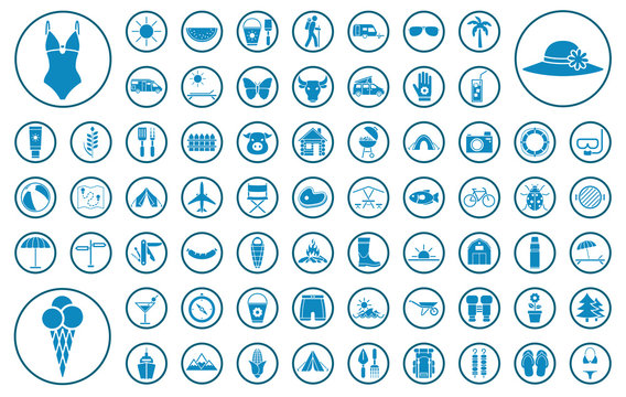 Gro&szlig;es Sommer & Urlaub Iconset - Blau