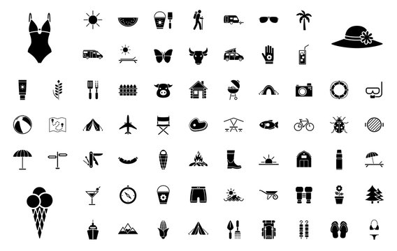 Gro&szlig;es Sommer & Urlaub Iconset - Schwarz