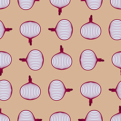 Onions cut seamless pattern. Vegetable slice background. Food texture