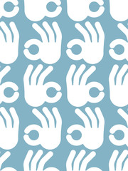 Okay hand sign seamless pattern. Positive consent symbol background