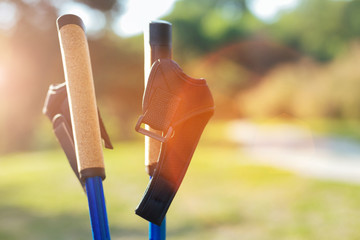 Close up of poles for Nordic walking