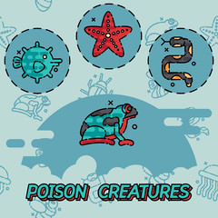 Poisonous creatures flat concept icons