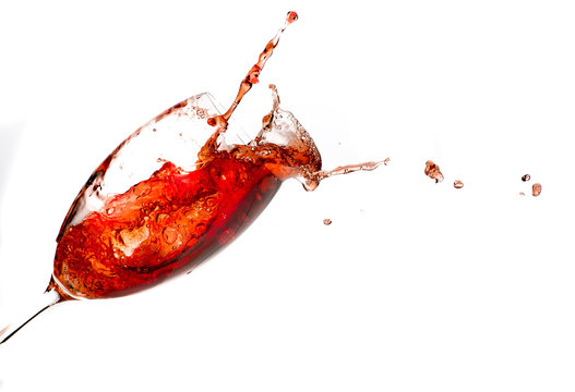 Red Wine Action Splash Shot Glass On White 