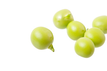 Sweet green peas isolated on white background.