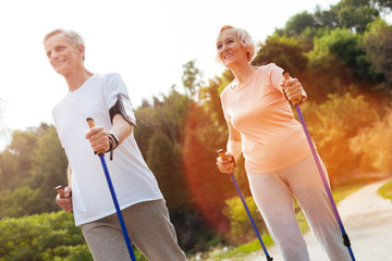 Happy senior people enjoying their walk