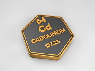gadolinium - Gd - chemical element periodic table hexagonal shape 3d render