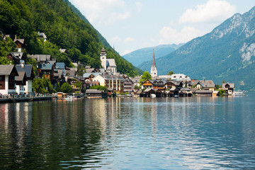 Fototapeta na wymiar View of famous Hallstatt Lakeside Town in the Alps