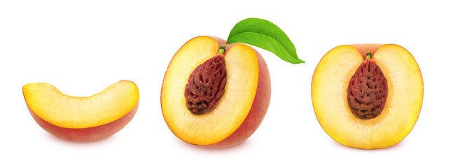 Set of peaches isolated on white.