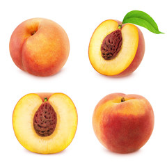 Set of peaches isolated on white.
