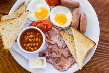 classical english breakfast with egg and ham