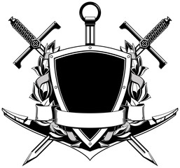 The black white coat of arms with swords and anchor © kingfisher75