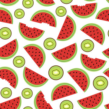 seamless pattern with watermelon and kiwi - vector illustration, eps