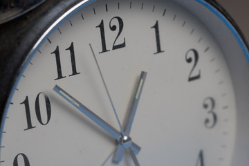 Closeup of hands on clock face. Time concept