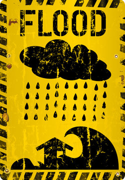 flood warning sign, grungy vector illustration