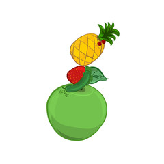 Pregnant woman from vegetables and fruits and berries, healthy pregnancy, creative logo