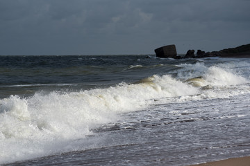 Stormy Baltic sea and fortress ruins, Liepaja, Latvia.