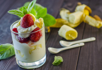 Dessert with strawberries and banana