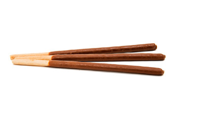 Biscuit sticks in chocolate isolated