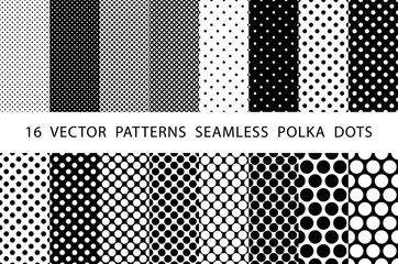 16  VECTOR  PATTERNS  SEAMLESS  POLKA  DOTS set Black and white © 7razer