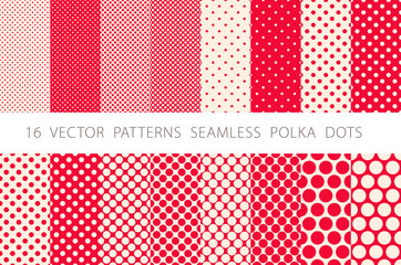16 VECTOR PATTERNS SEAMLESS POLKA DOTS set red background