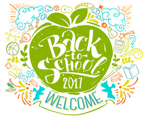 Naklejka premium Back to school poster with doodles