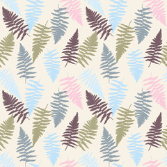 Naklejka na ściany i meble Floral vector seamless pattern with hand drawn wild fern leaves.