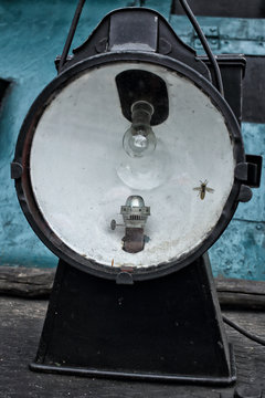 Historic Railway Lamp With Light Bulb And Spare Kerosene Lamp And Vasp